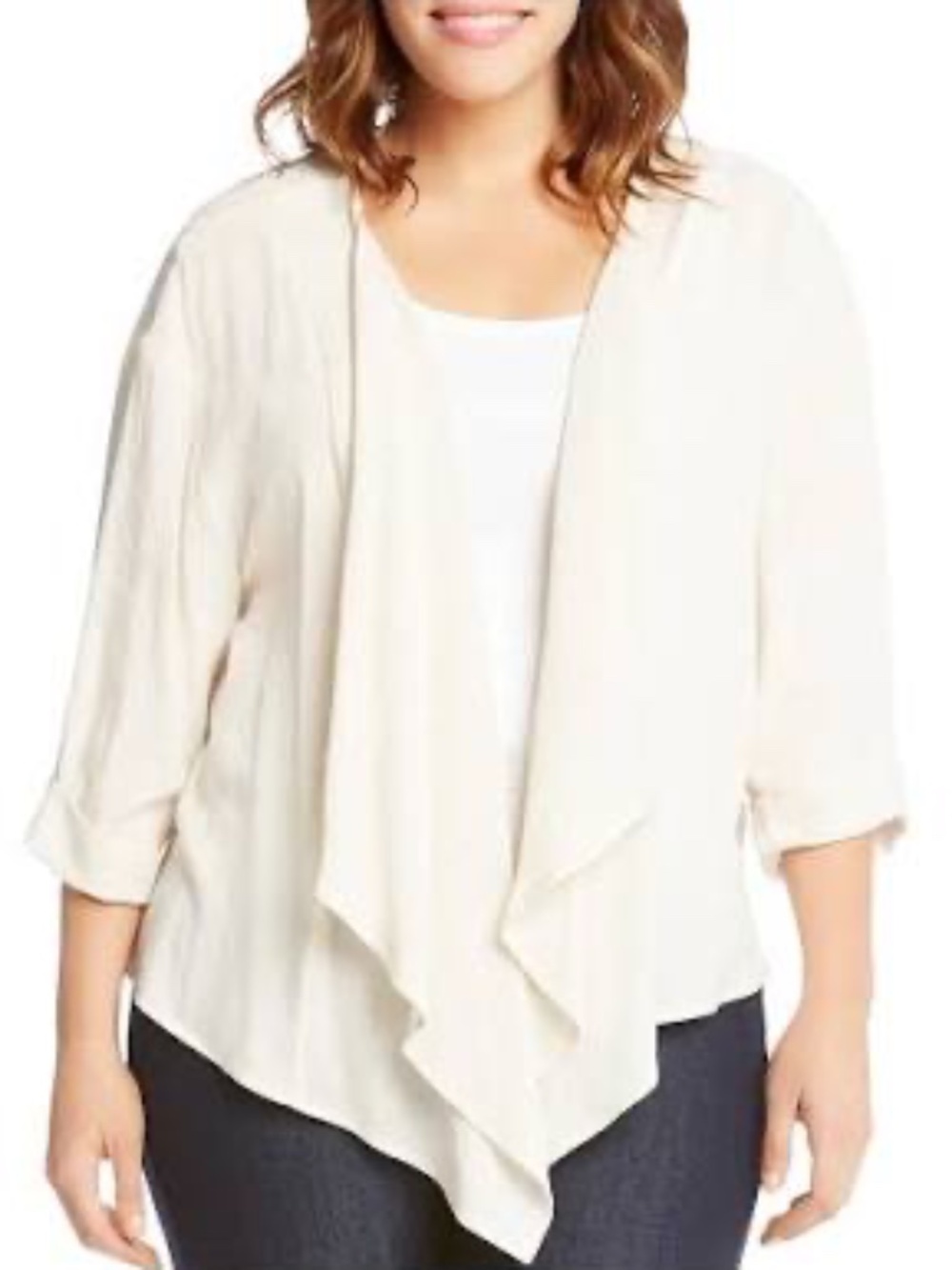 Jacket 2X Draped Linen Blend Karen Kane 3/4 Sleeves Top Cardigan Plus Size NWT